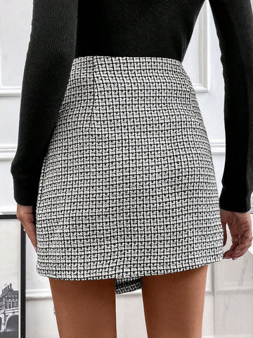 Clasi Plaid Print Knot Side Wrap Skirt