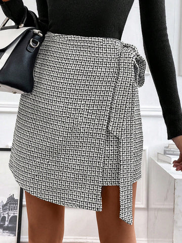 Clasi Plaid Print Knot Side Wrap Skirt