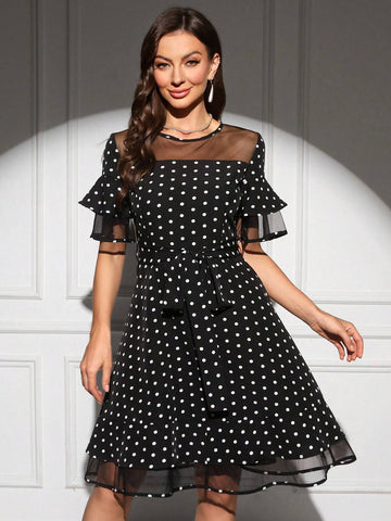Polka Dot Mesh Elegant Women Dress