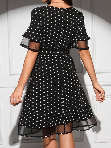 Polka Dot Mesh Elegant Women Dress