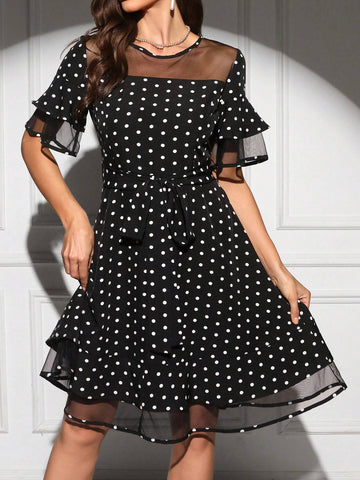 Polka Dot Mesh Elegant Women Dress