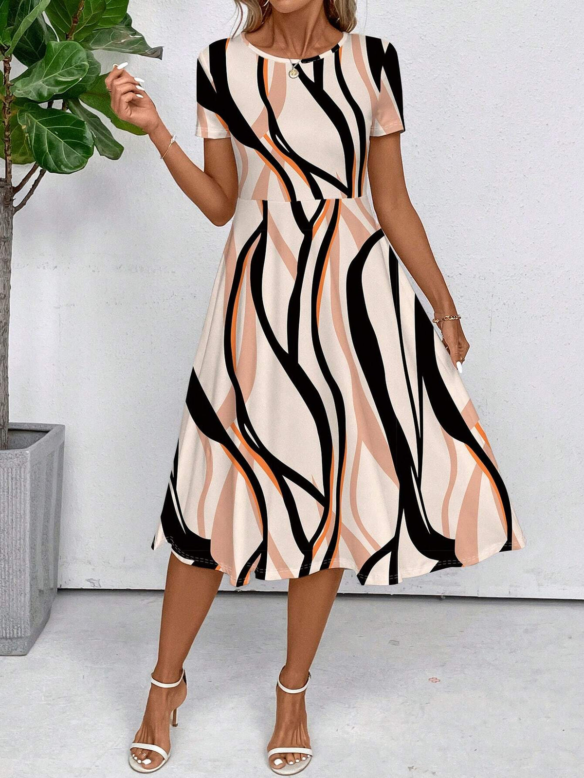 Pumpkin Orange Basic Simple Dress For Ladies, Autumn Dress