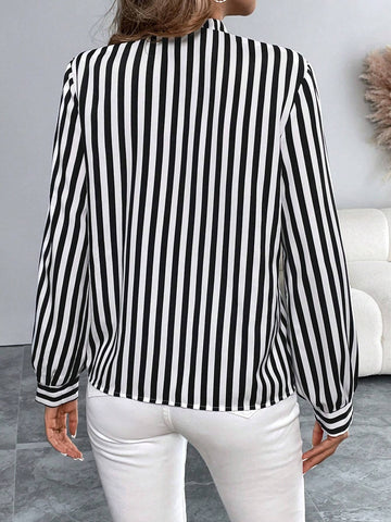 Clasi Random Print Women's Striped Long Sleeve Shirt, Blouse