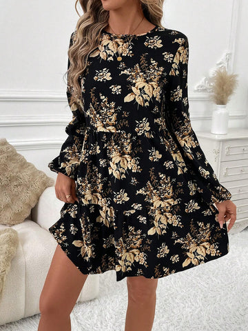 Round Neck Black Printed Comfortable And Elegant Doll Dress For Women