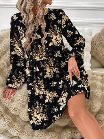 Round Neck Black Printed Comfortable And Elegant Doll Dress For Women