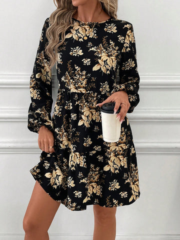 Round Neck Black Printed Comfortable And Elegant Doll Dress For Women