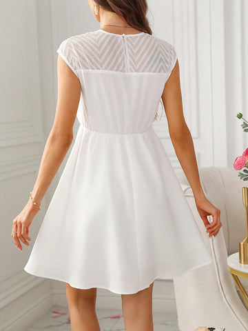 Round Neck Jacquard Panel A-Line Dress