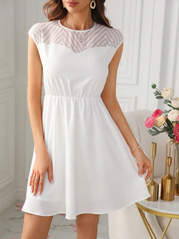 Round Neck Jacquard Panel A-Line Dress