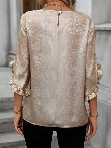 Clasi Ruffle Sleeve Glossy Fabric Casual/Office Shirt