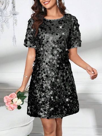 Silver Glitter Decor Cinching Waist Long Dress, Party Gown, Prom Dress