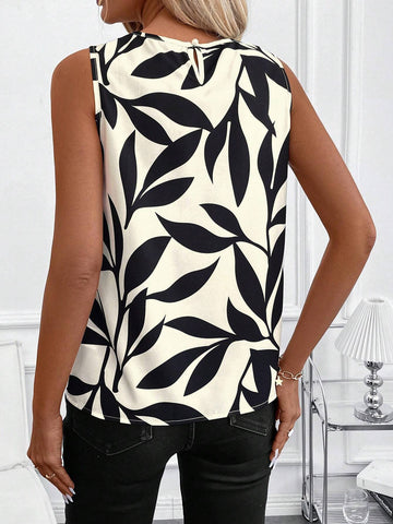 Clasi Sleeveless Fitted Women Blouse With Apricot Print, Spring/Summer
