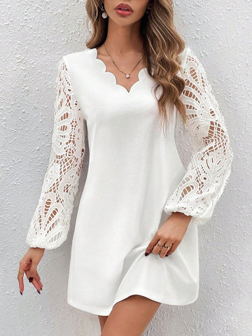 VCAY Lace Striped Sleeveless Dress For Women