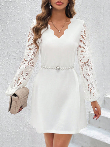 VCAY Lace Striped Sleeveless Dress For Women