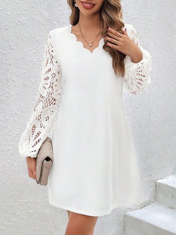 VCAY Lace Striped Sleeveless Dress For Women