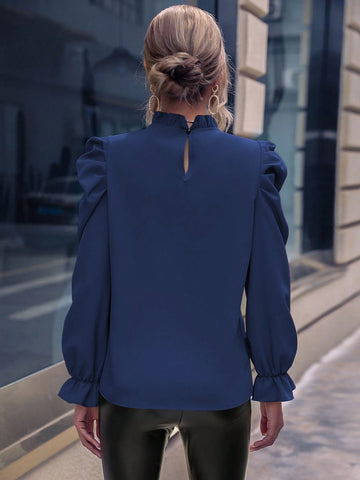 Clasi Solid Color Ruffle Collar Long Sleeve Blouse