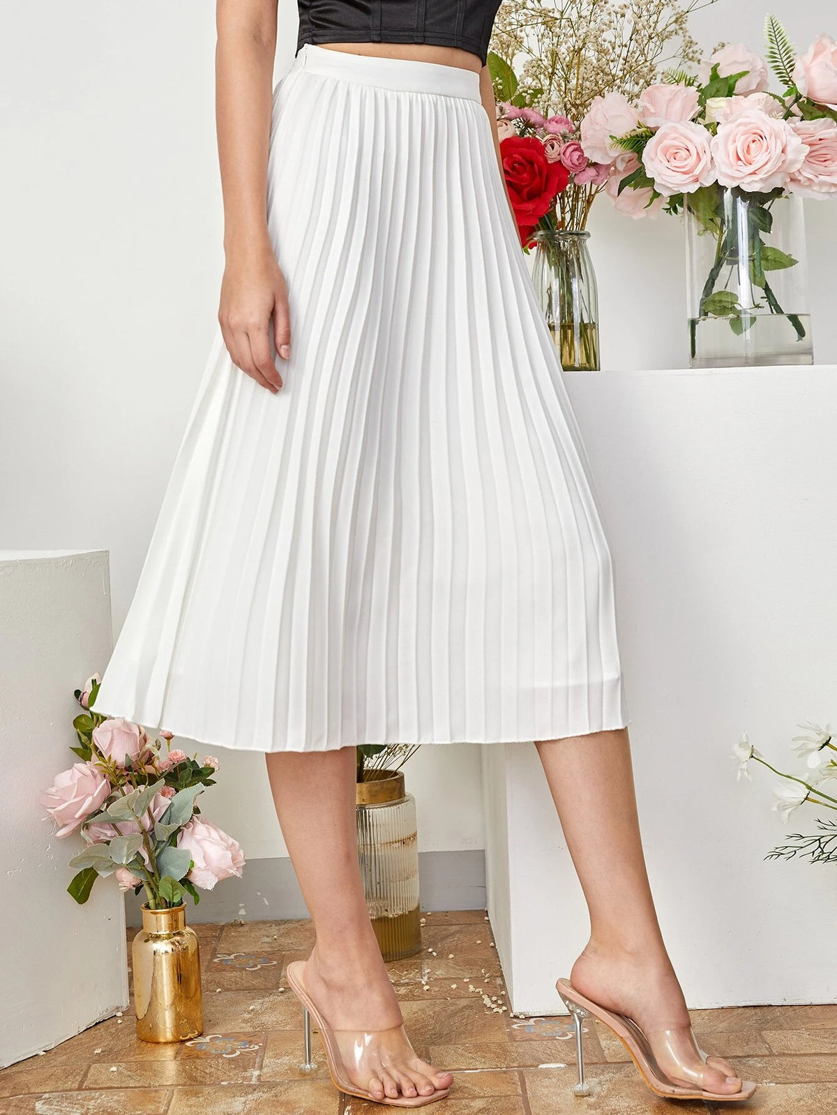 Clasi Solid Pleated Skirt