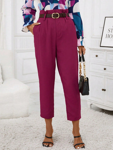 Clasi Solid Slant Pocket Pants Without Belt