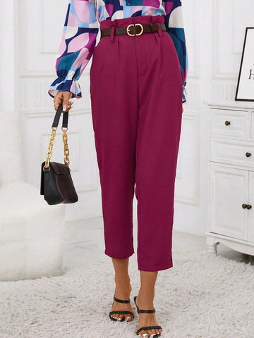 Clasi Solid Slant Pocket Pants Without Belt