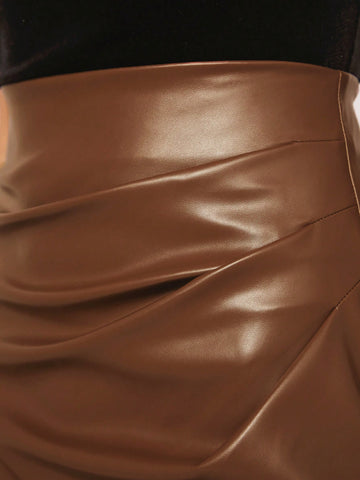 Clasi Split Thigh PU Leather Skirt