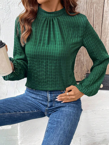 Clasi Stand Collar Plain Textured Casual Long Sleeve Shirt