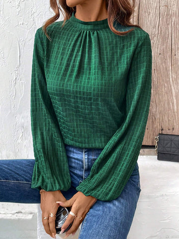 Clasi Stand Collar Plain Textured Casual Long Sleeve Shirt