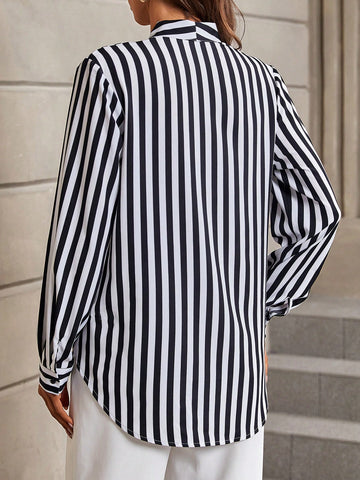 Striped Print Surplice Neck Blouse