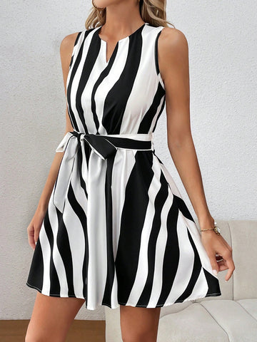 Striped Sleeveless Women'S Dress