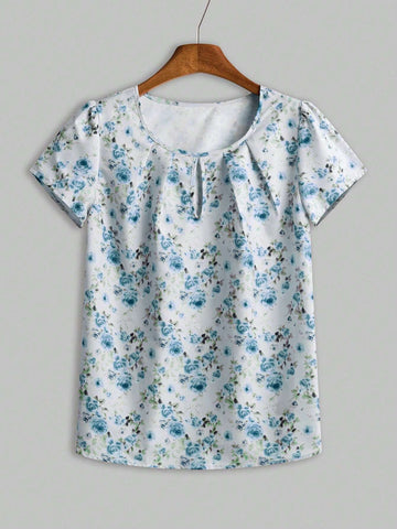 Clasi Summer Casual Ditsy Floral Puff Sleeve Shirt