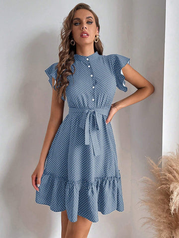 Summer Casual Polka Dot Printed Ruffle Hem Dress