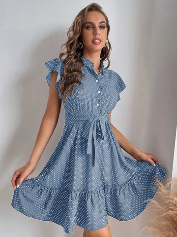 Summer Casual Polka Dot Printed Ruffle Hem Dress