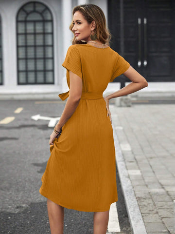 Summer Casual Solid Color Batwing Sleeve Dress