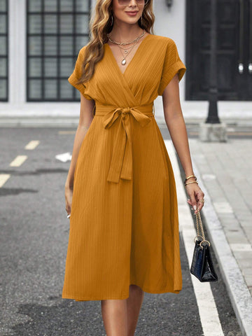 Summer Casual Solid Color Batwing Sleeve Dress
