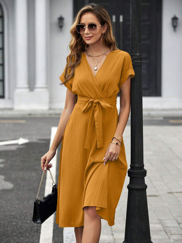 Summer Casual Solid Color Batwing Sleeve Dress