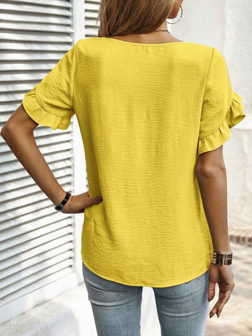 Clasi Summer Casual Solid Color Petal Sleeve Shirt