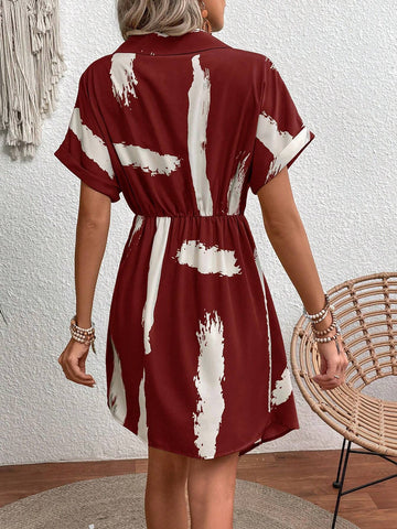 Summer Elegant Short Sleeve Wraparound Allover Print Dress