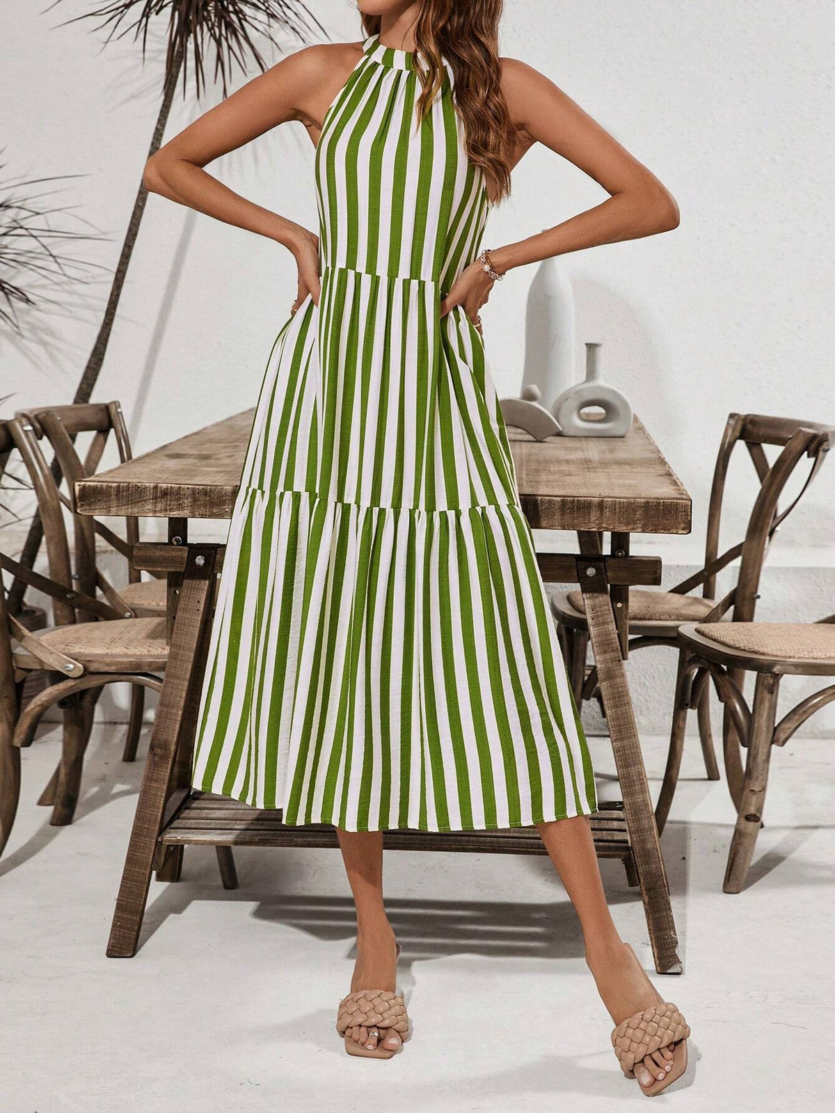 Summer Halter Colorful Striped A-Line Dress For Women