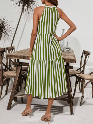Summer Halter Colorful Striped A-Line Dress For Women