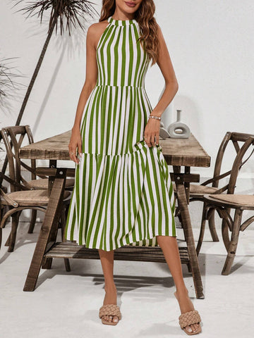 Summer Halter Colorful Striped A-Line Dress For Women