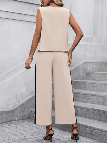 Summer Two Piece Outfits Ladies' Colorblock Casual 2-Piece Outfit