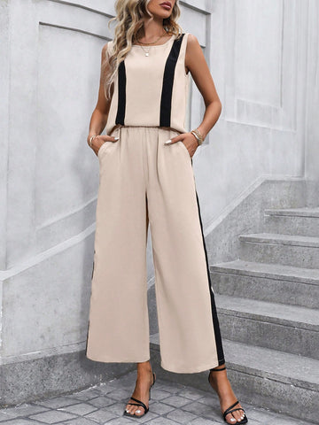 Summer Two Piece Outfits Ladies' Colorblock Casual 2-Piece Outfit
