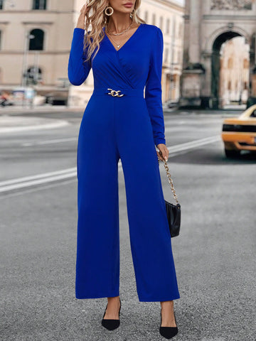 Surplice Neck Chain Detail Jumpsuit