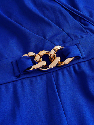 Surplice Neck Chain Detail Jumpsuit