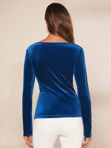 Surplice Neck Velvet Tee