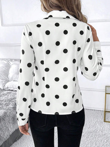 Clasi Urban Elegance Women's Black&White Polka Dot Slim Fit Waist Shirt