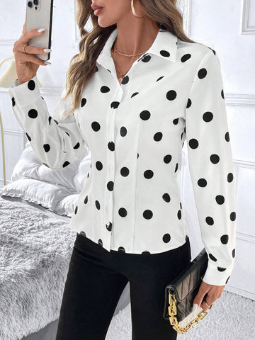 Clasi Urban Elegance Women's Black&White Polka Dot Slim Fit Waist Shirt