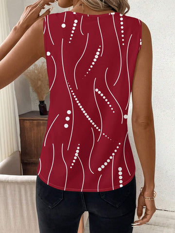 Clasi V-Neck Striped & Polka Dot Pattern Casual Tank Top For Women,