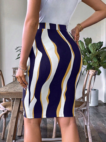 Clasi Wave Striped Print Pencil Skirt