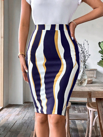 Clasi Wave Striped Print Pencil Skirt