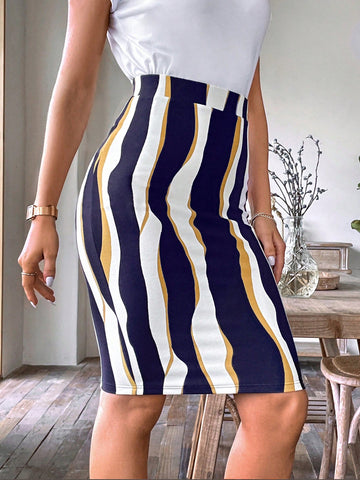 Clasi Wave Striped Print Pencil Skirt