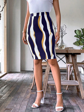 Clasi Wave Striped Print Pencil Skirt